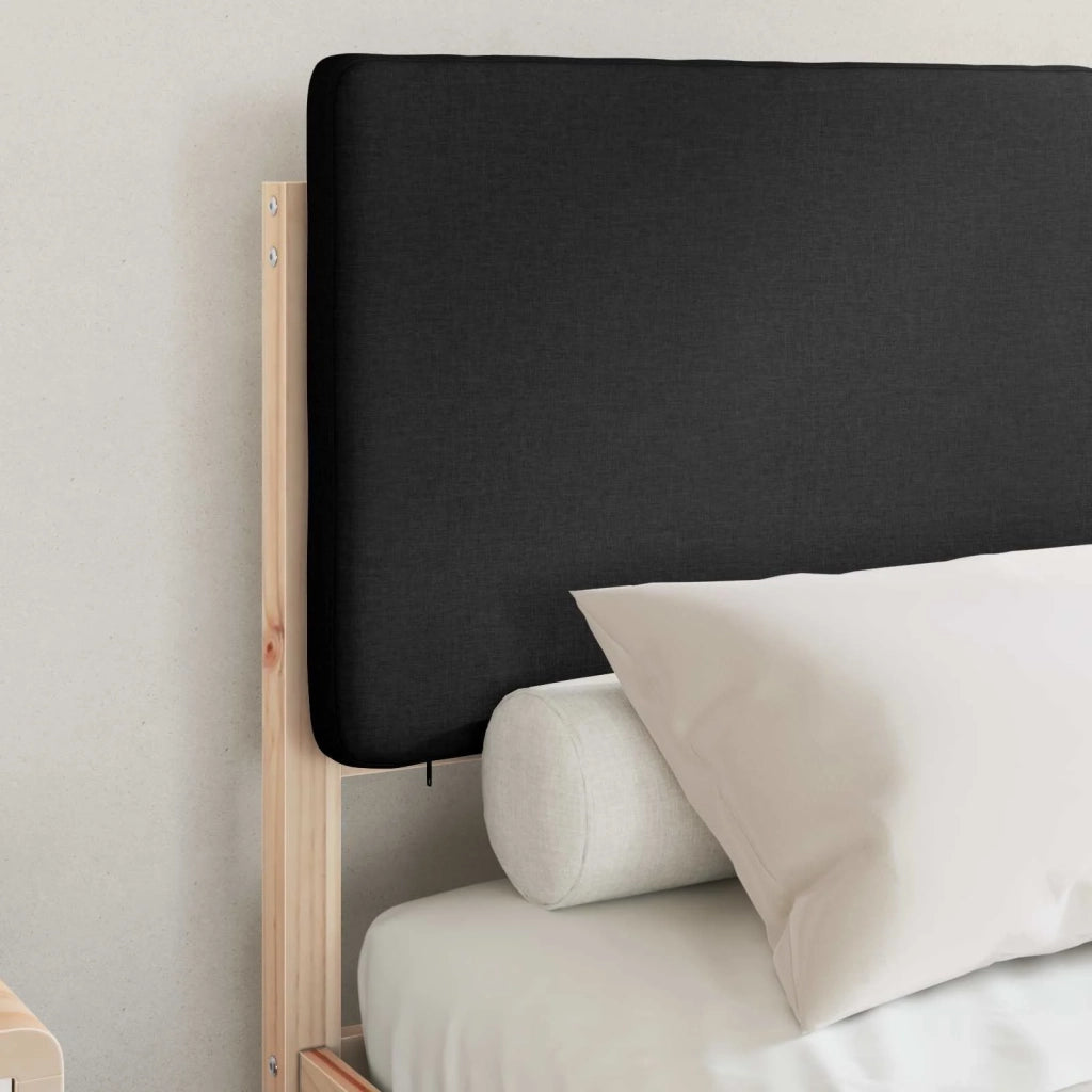 Letto matrimoniale | Letto per adulti | Letto con Testiera Rivestita Nero 135 x 190 cm Pino massello