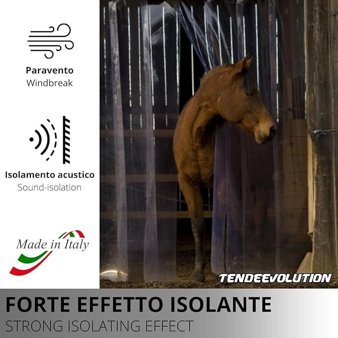 Porta Industriale a Strisce Flessibili in PVC Trasparente 3m x 3m | Ottimo Isolamento Termico | Profilo e Piastre in Acciaio Inox