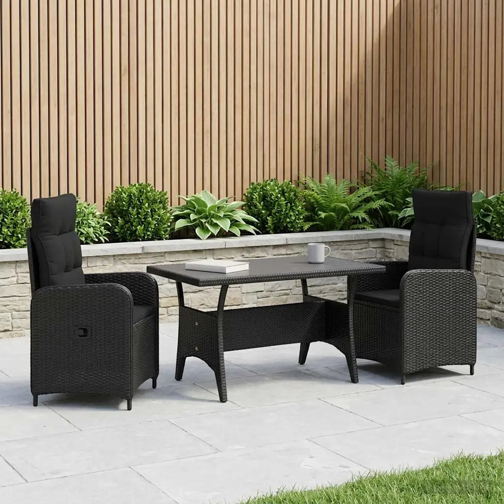 Set da pranzo per esterni 3 pcs Nero polyrattan 3422256