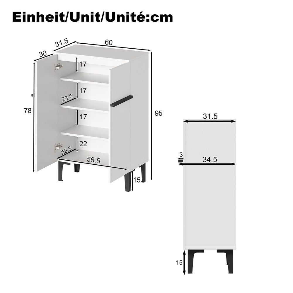Scarpiera con Ante e Ripiani Regolabili ¨C MINIMAL ¨C Bianco, 95x60x34,5 cm