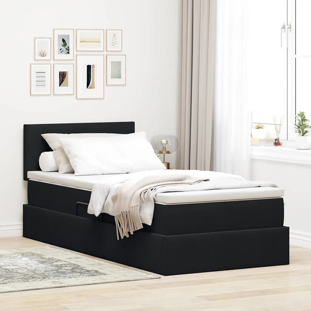 Letto con contenitore e LED con led Nero 90 x 190 cm Velluto 3371303