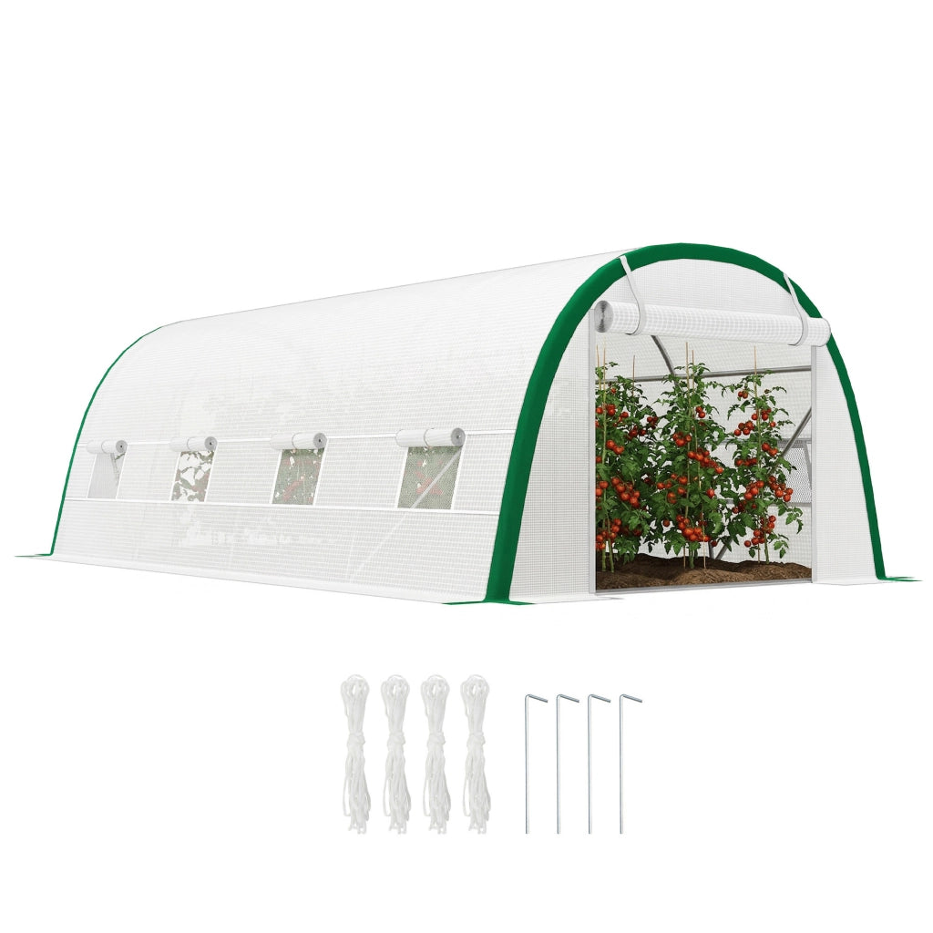 Serra da Giardino Tunnel ¨C Minimal ¨C 6x3x2 m, 18 m2, 8 Finestre, Porta a Zip, Acciaio Galvanizzato, Telo in PE, Bianco