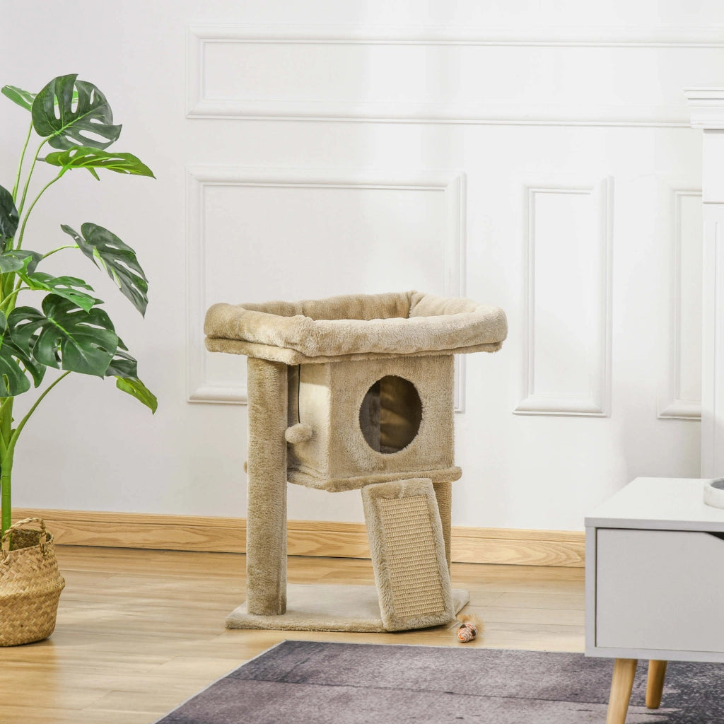 Tiragraffi Albero per Gatti con Casetta e Lettino ¨C Minimal ¨C Marrone