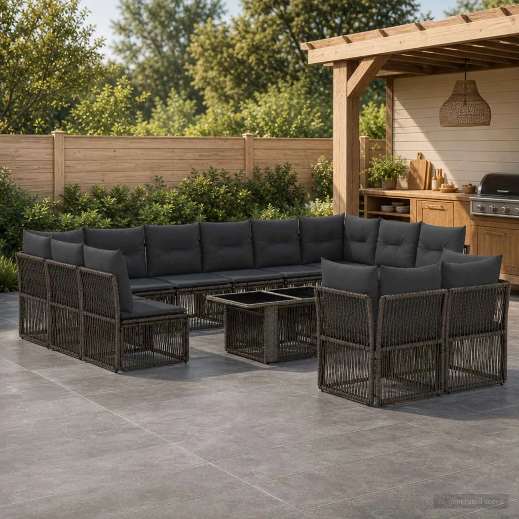 Set Divano da Giardino 13 pz Grigio polyrattan 3436553