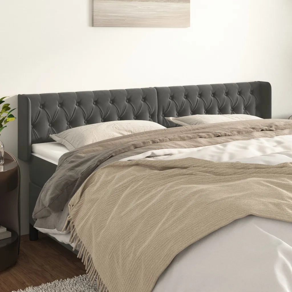 Testiera ad Orecchio-Testata con Orecchie Grigio Scuro 203x16x78/88 cm in Velluto 953590