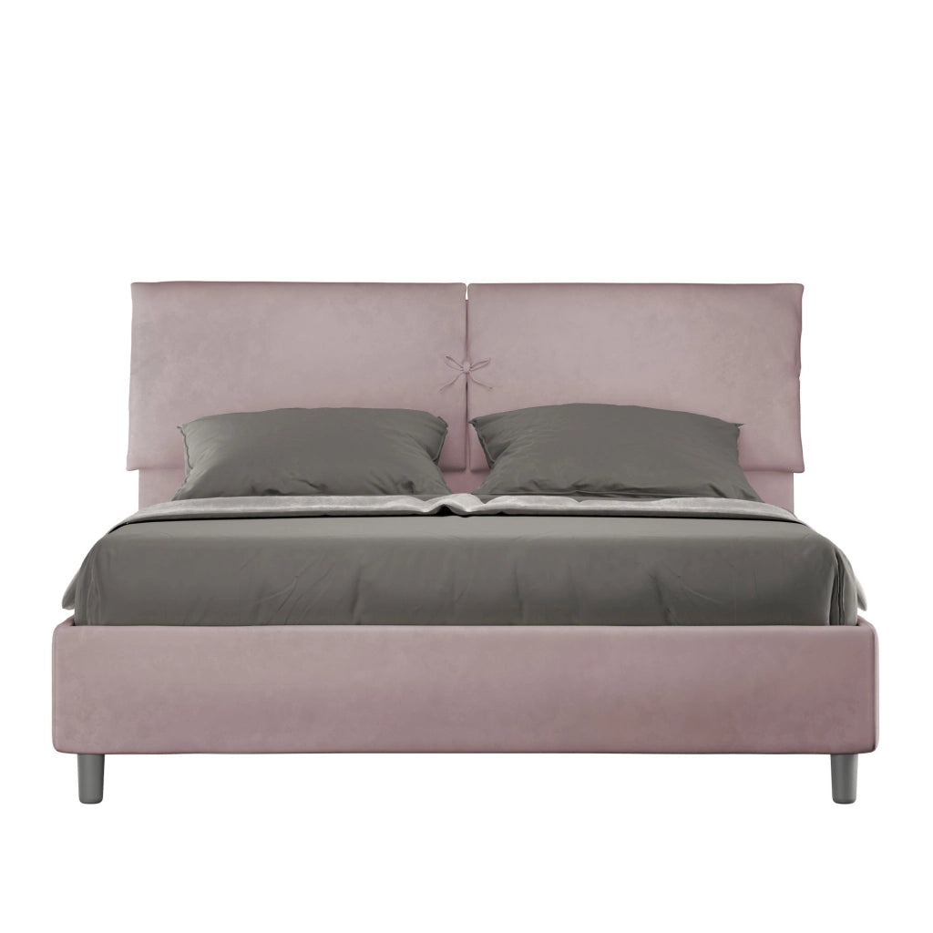 BS COM Letto matrimoniale con rete imbottito 160x200 microfibra glicine