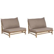 Set di 2 sedie in legno da giardino in bambù con cuscini color tortora interno ed esterno stile moderno rustico