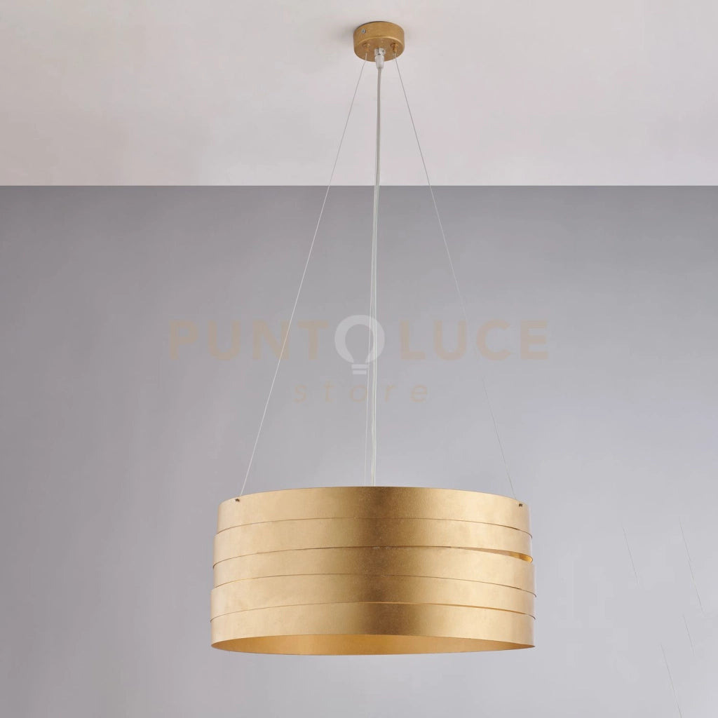 Sospensione ferro laccato bianco con decorazione oro antico e cavi acciaio regolabili 3 luci