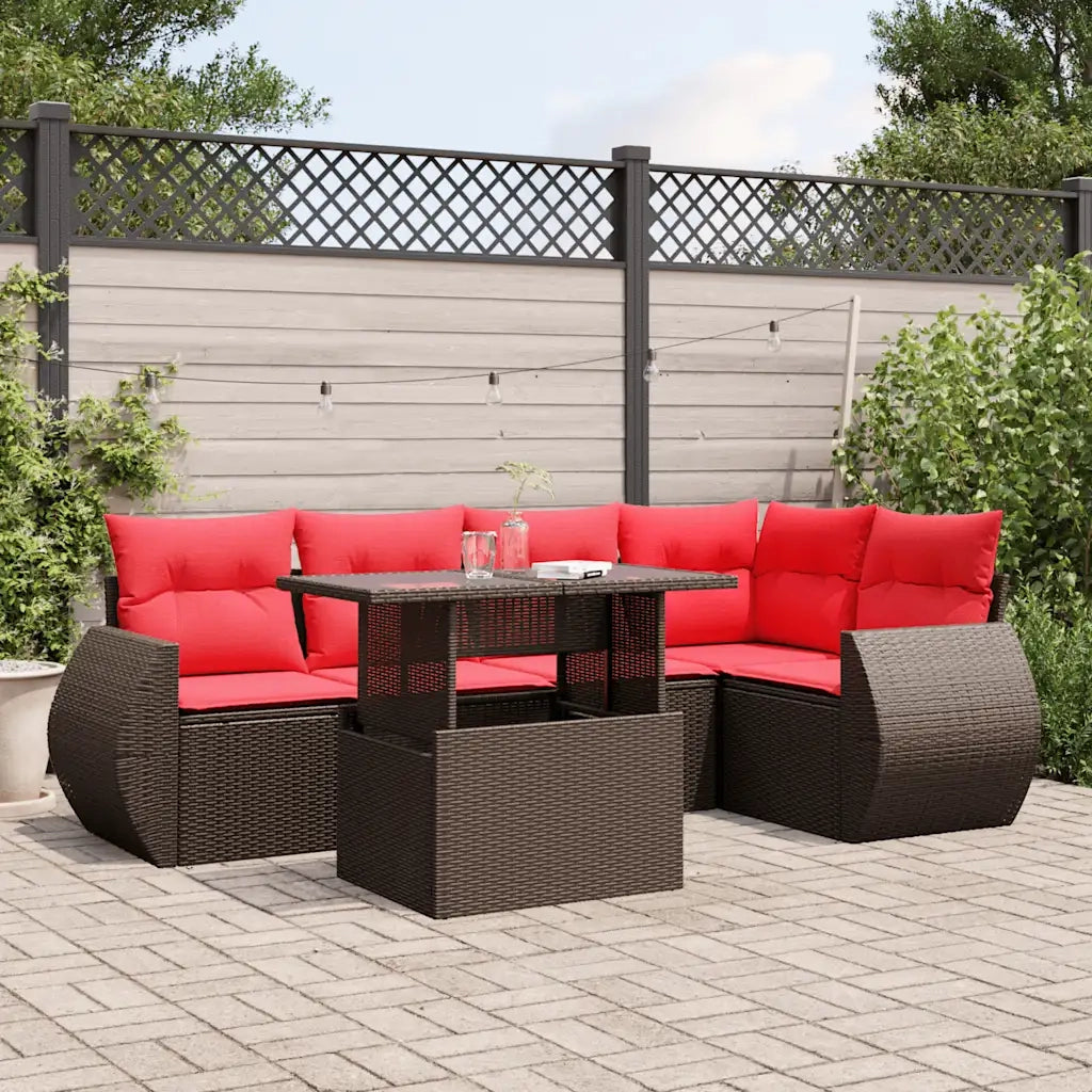 Set Divani da Giardino 6 pz con Cuscini Marrone in Polyrattan 3268524