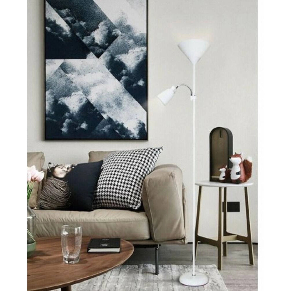 Trade Shop - Lampada Piantana Da Terra 180cm 2 Bracci Paralume Luce Orientabile Casa Ufficio -