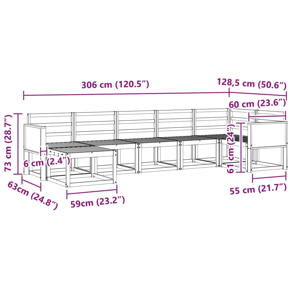 Set di divani da esterno 7 pcs Naturale