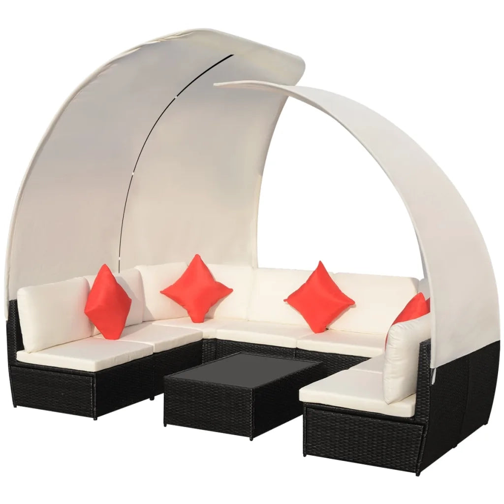 Set Divani da Giardino 9 pz con Tettuccio in Polyrattan Nero