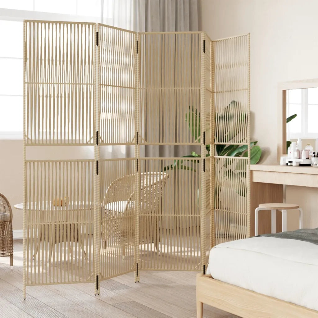 Divisorio per Ambienti | Divider per stanze | Paravento a 5 Pannelli Beige in Polyrattan
