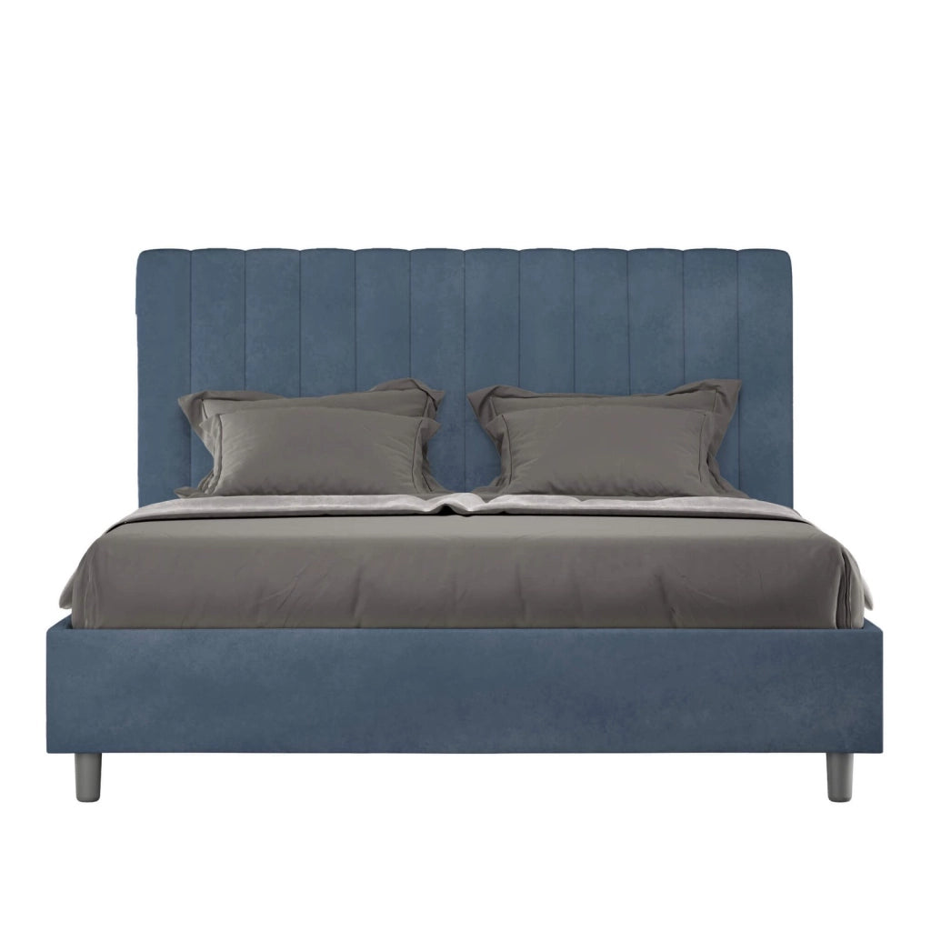 Letto una piazza e mezza contenitore imbottito 130x210 microfibra blu Agueda