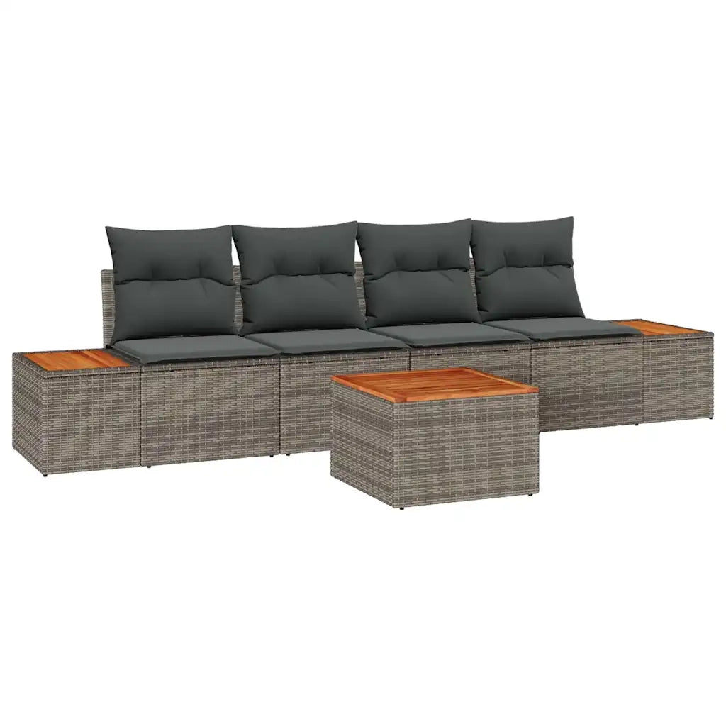 Set Divano da Giardino con cuscino 5 pcs Grigio Poly Rattan