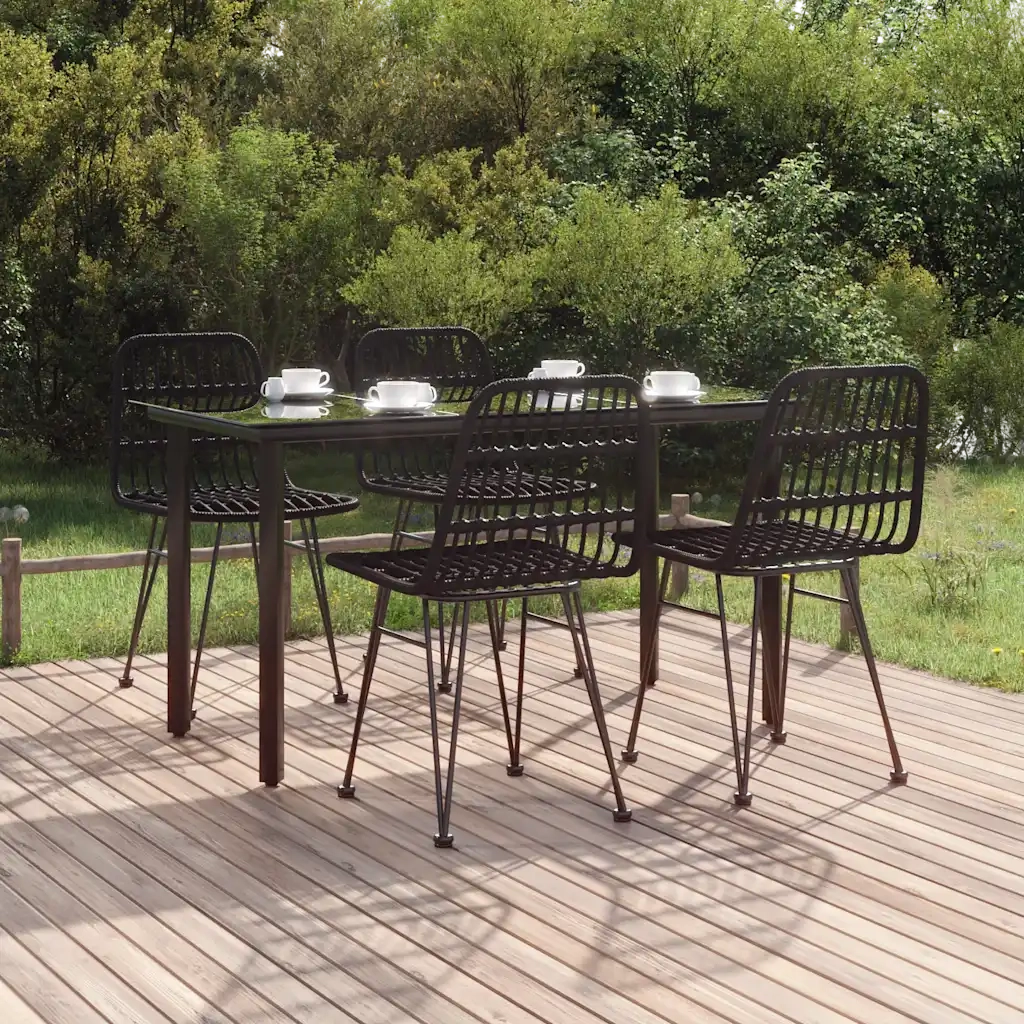 Set da Pranzo da Giardino 5 pz Nero in Polyrattan 3157896
