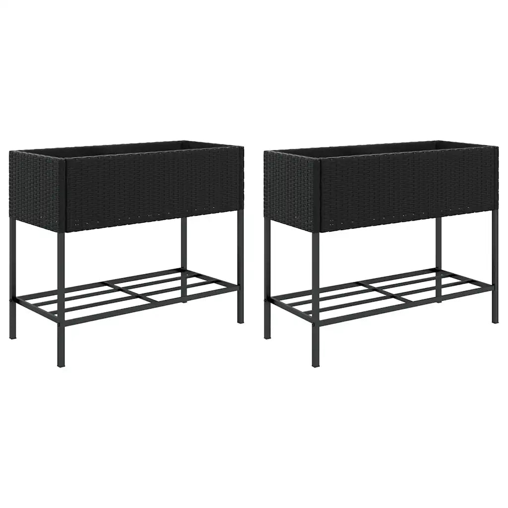Fioriere da Giardino con Ripiani 2pz Nere 90x40x75cm Polyrattan 3210507