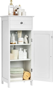 Armadio da Terra per Bagno, Mobile Armadietto con Cassetto, in MDF (E1) di Alta Qualità (Bianco)
