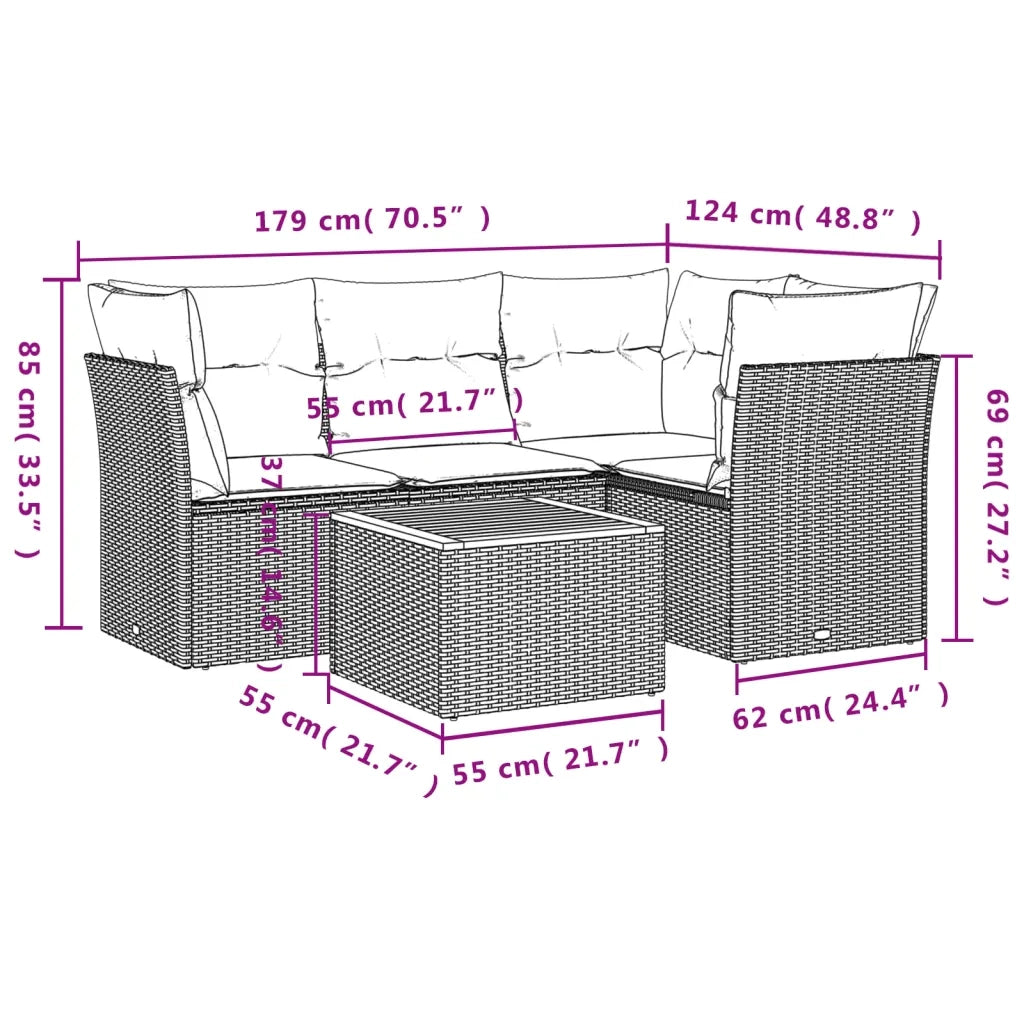 Set Divani da Giardino 5 pz con Cuscini in Polyrattan Nero 3223620