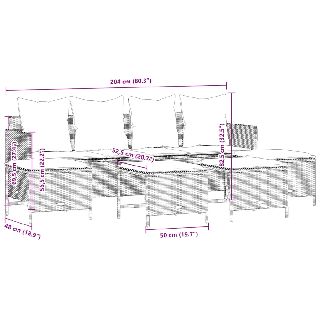 Set Divano da Giardino 5 pz con Cuscini Marrone in Polyrattan