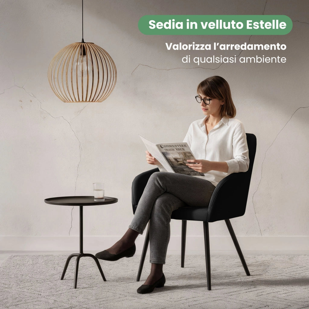 Set di 6 Sedie in velluto liscio ESTELLE Nero gambe nere