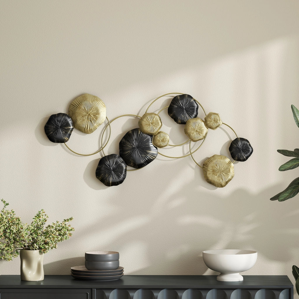 Scultura a Parete Foglia di Loto ¨C zephmum ¨C 84x35 cm Dorato e Nero
