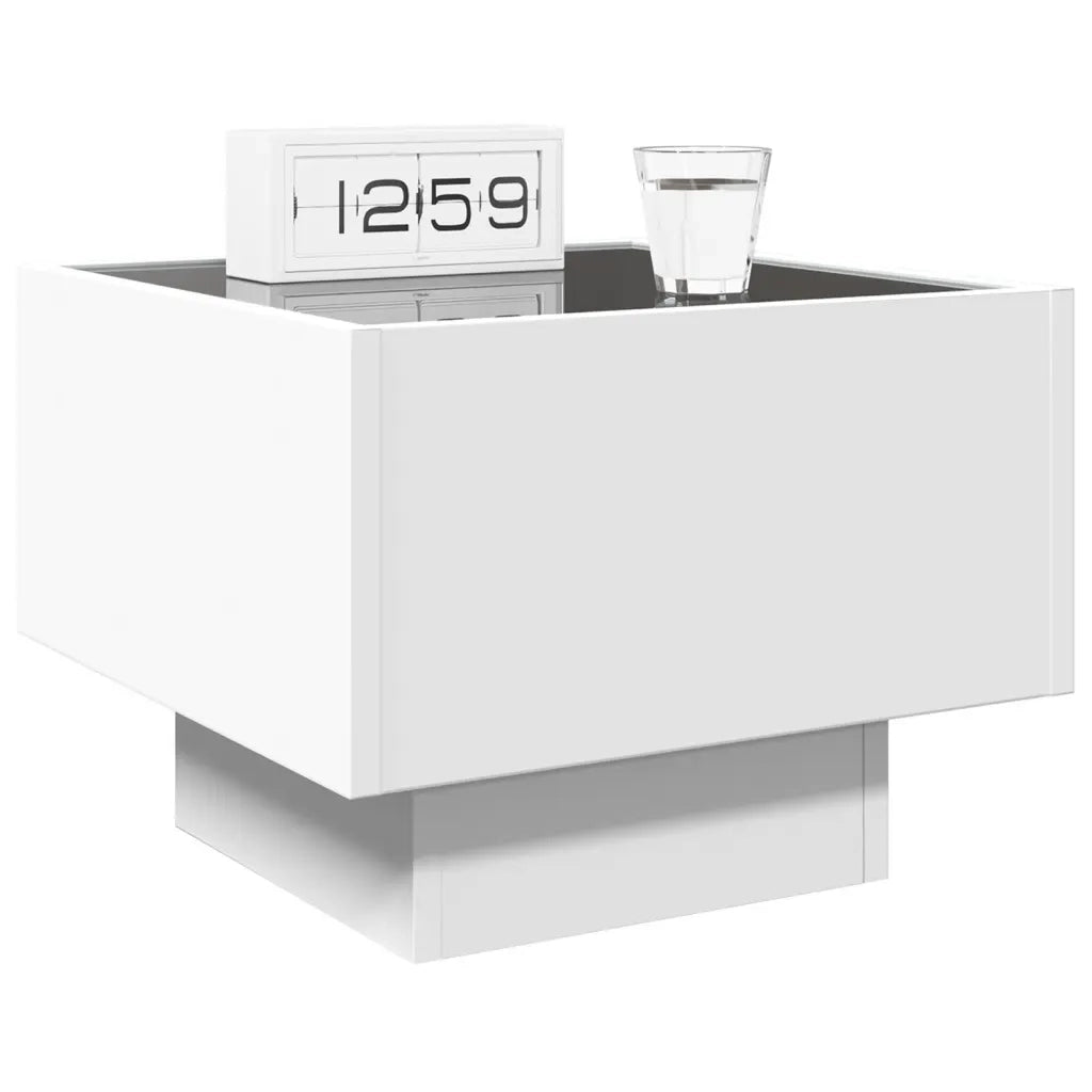 Comodino | Armadio da Notte | Mobiletto da notte con LED Infinity Bianco 40x40x30 cm