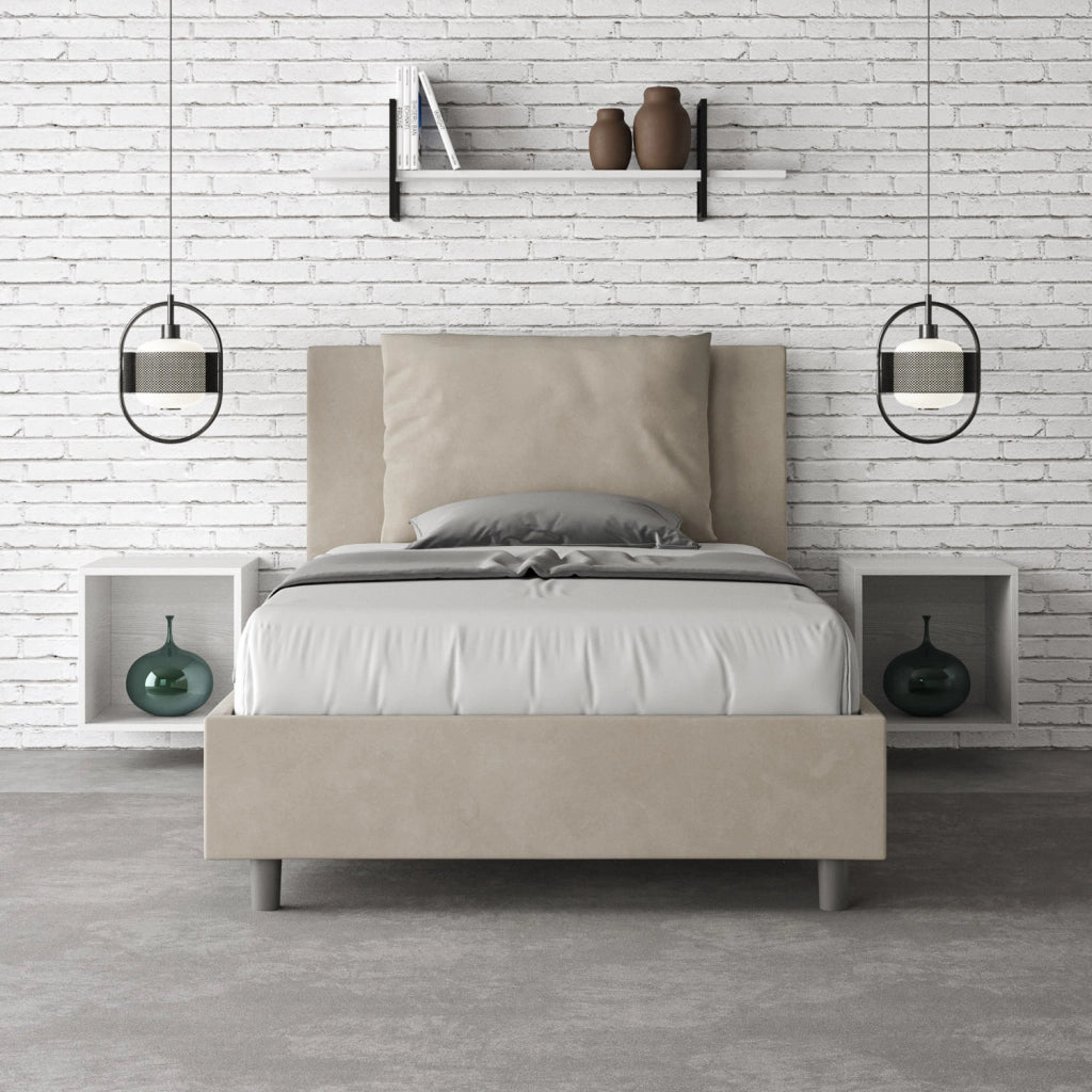 BS COM Letto una piazza e mezza senza rete imbottito 110x200 microfibra sabbia