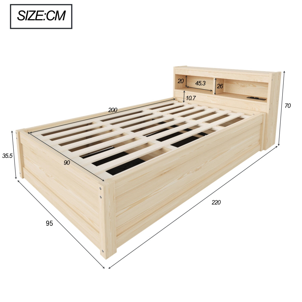 LETTO Multifunzione 90x200 cm Legno con presa e LED
