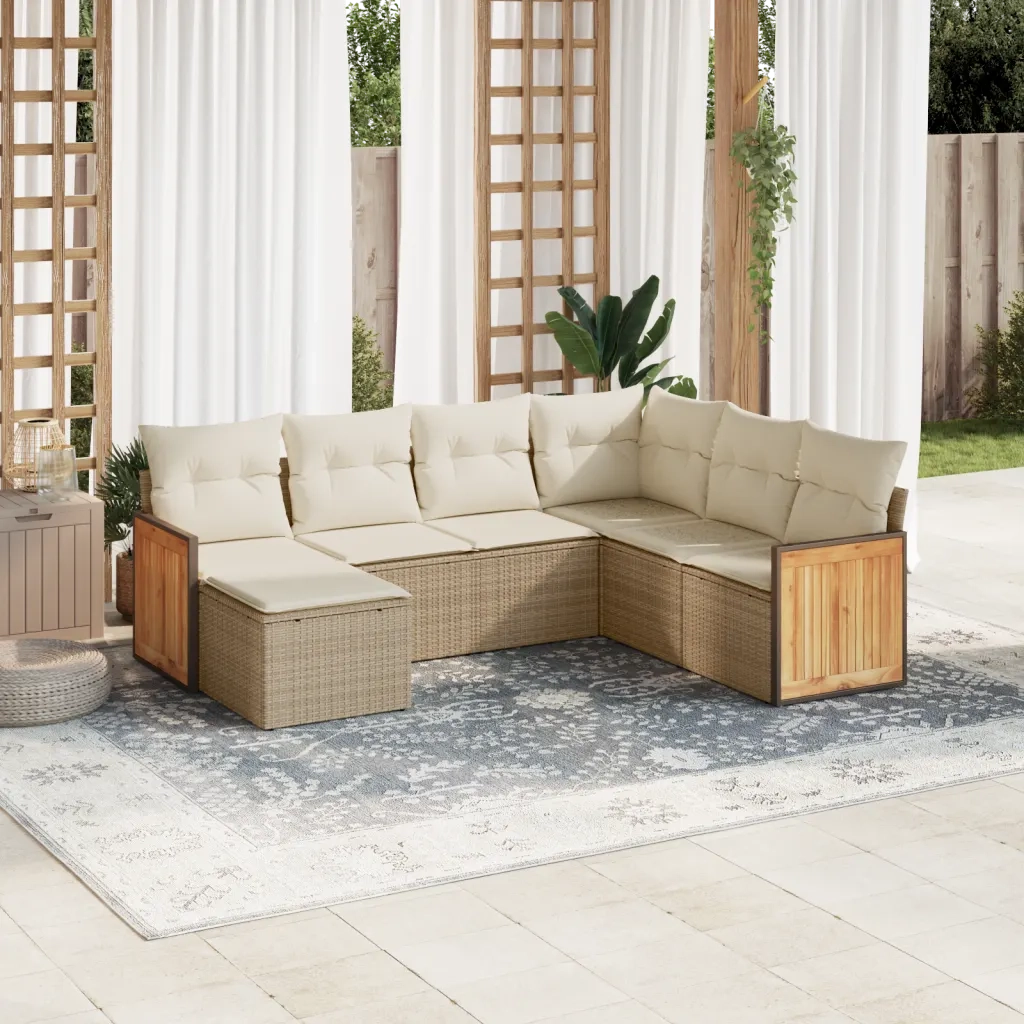 Set Divani da Giardino 7 pz con Cuscini Beige in Polyrattan 3260287