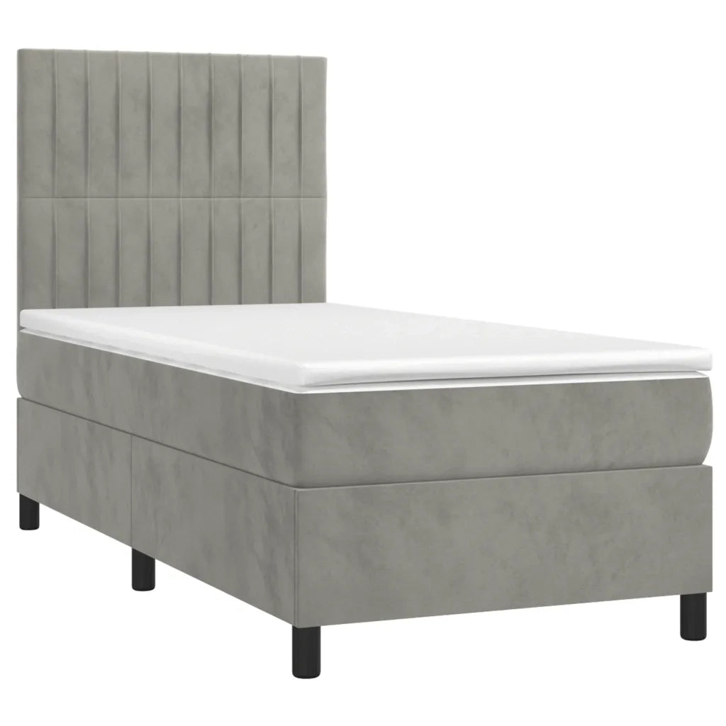 Letto a Molle Materasso e LED Grigio Chiaro 80x200 cm Velluto 3136209
