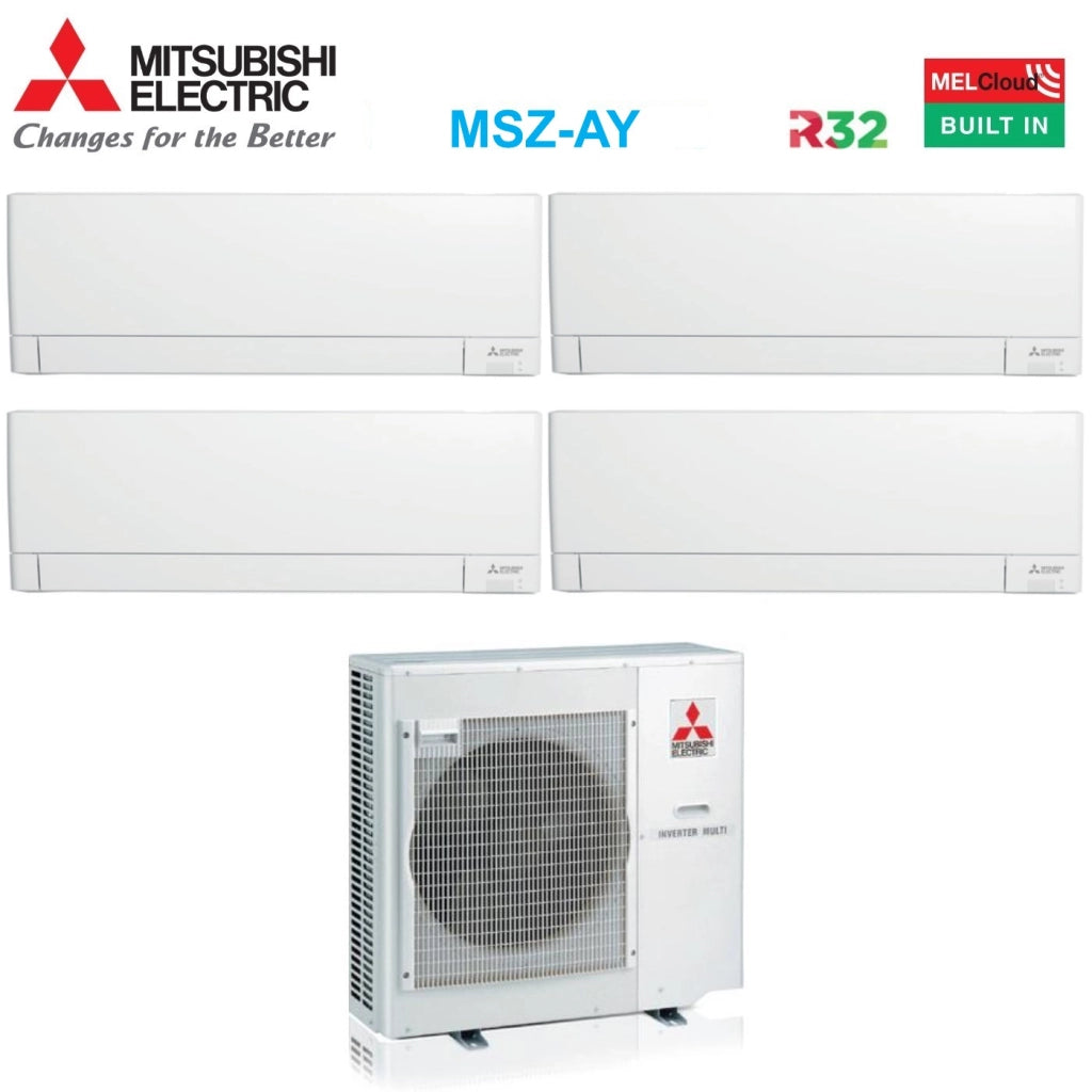 Climatizzatore Condizionatore Mitsubishi Electric Quadri Split Inverter Linea Plus serie MSZ-AY 9+9+15+18 con MXZ-4F80VF R-32 Wi-Fi Integrato 9000+9000+15000+18000