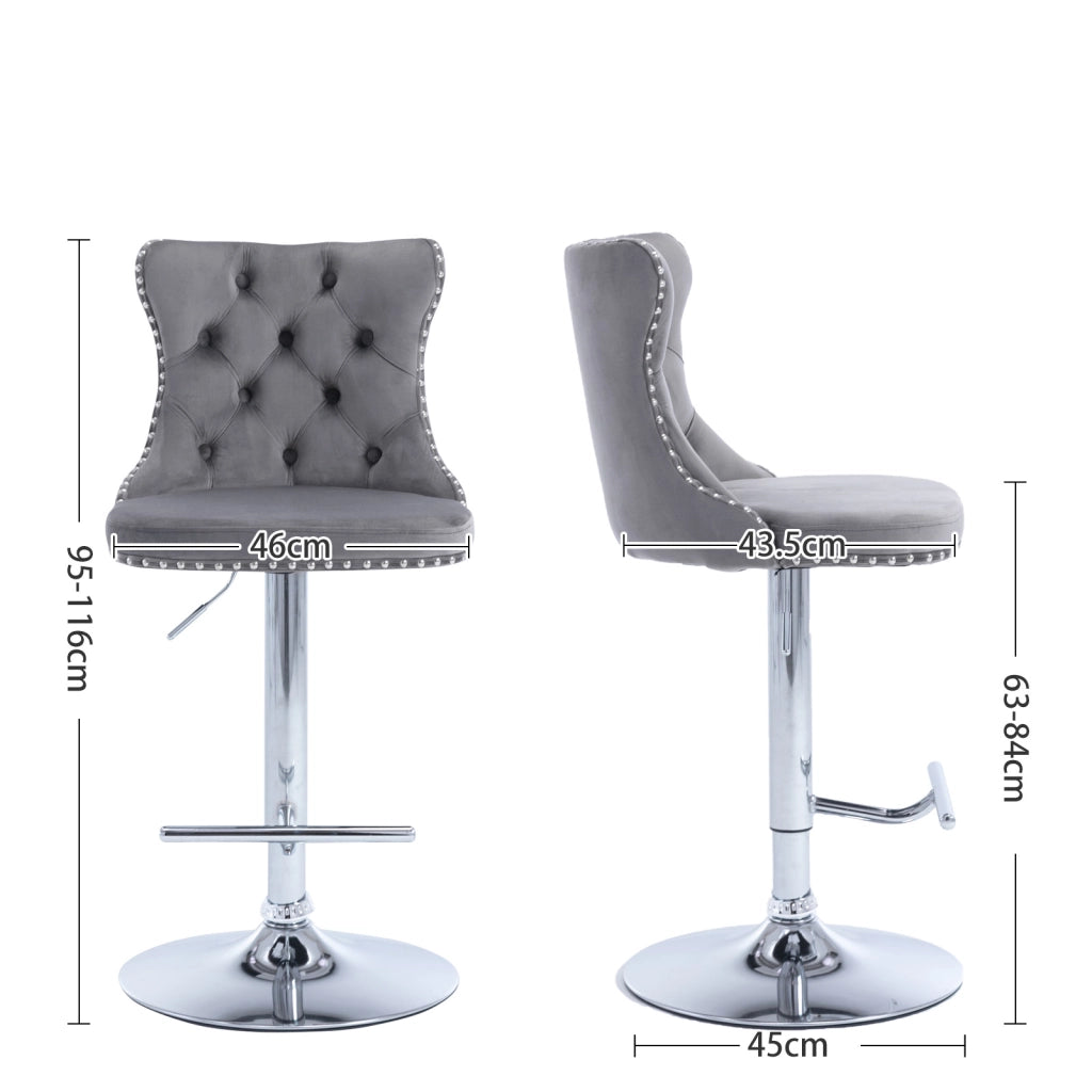Sgabello da bar girevole in velluto con altezza regolabile e schienale imbottito, base cromata beige