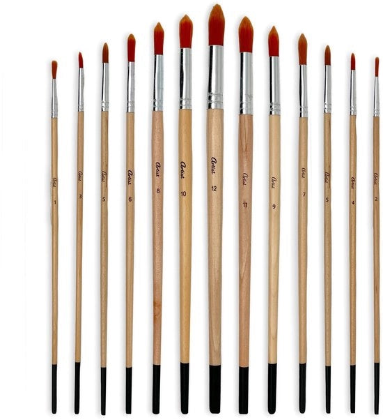 Set di pennelli per artisti 12 pezzi - pennelli per pittura - set di pennelli per pittura - maniglie in legno - setole in nylon - per acrilico/olio/aquarello - set di pennelli