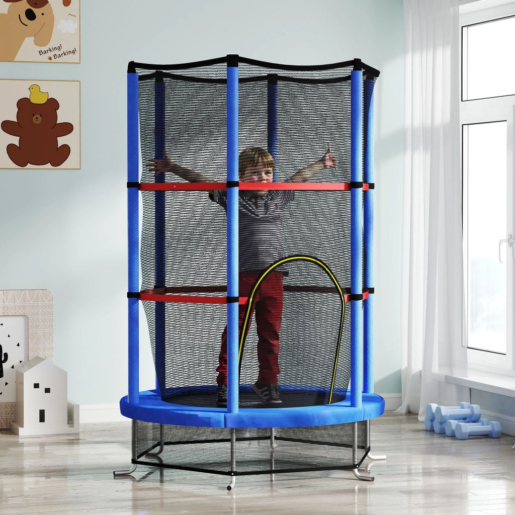 Tappeto Elastico per Bambini con Rete di Sicurezza ¨C Minimal ¨C Blu Nero 140x190 cm