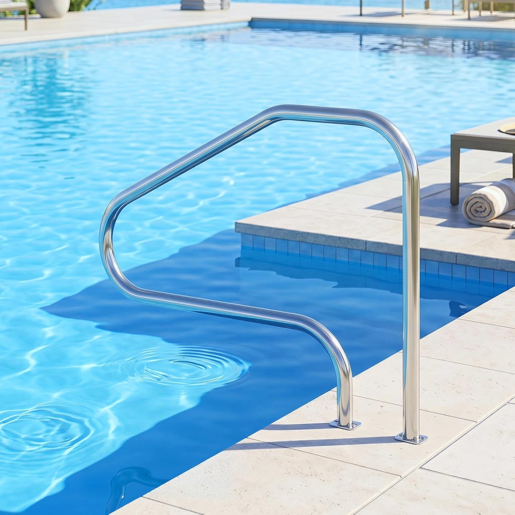 Corrimano per Piscina in Acciaio Inox, Max 180 kg, Ringhiera di Sicurezza con Base Separata per Spa e Parco Acquatico, Montaggio Facile, Accessori Inclusi per Diverse Superfici