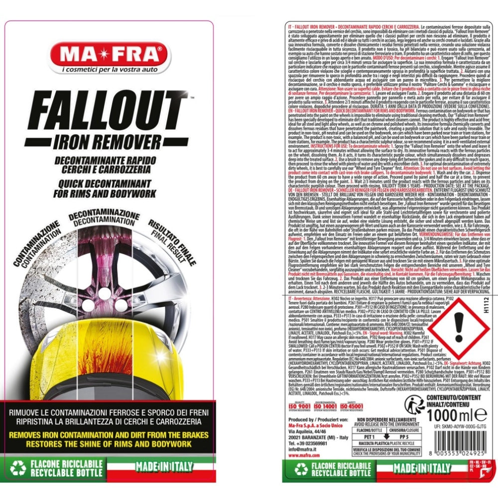 Fallout iron remover 1000 ml decontaminante ferroso per cerchi e carrozzeria