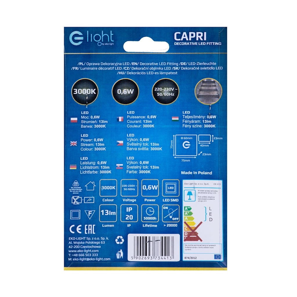 Luce scala LED incasso CAPRI Eko-Light 0,6W 3000K bianco