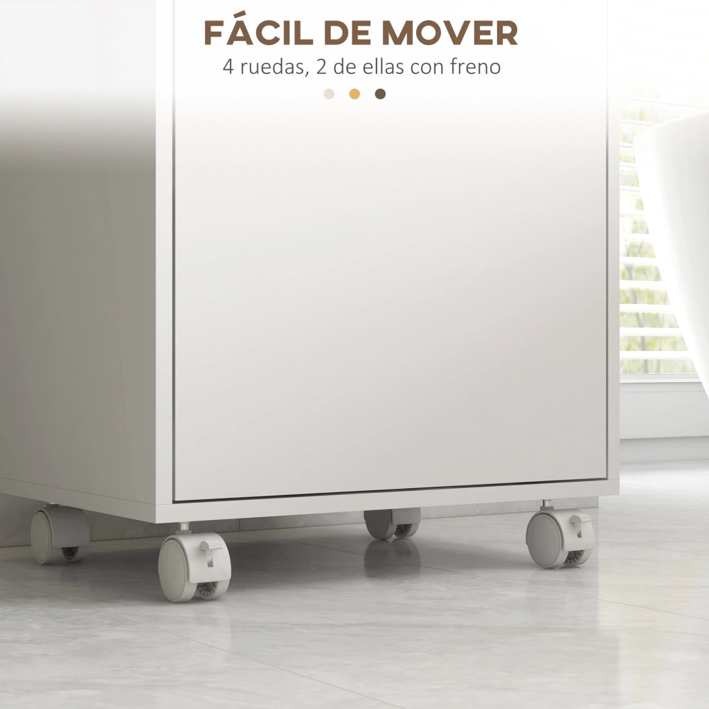 Armadietto Bagno con Ripiani Regolabili e Ruote ¨C Minimal ¨C Bianco Rovere 40x30x88