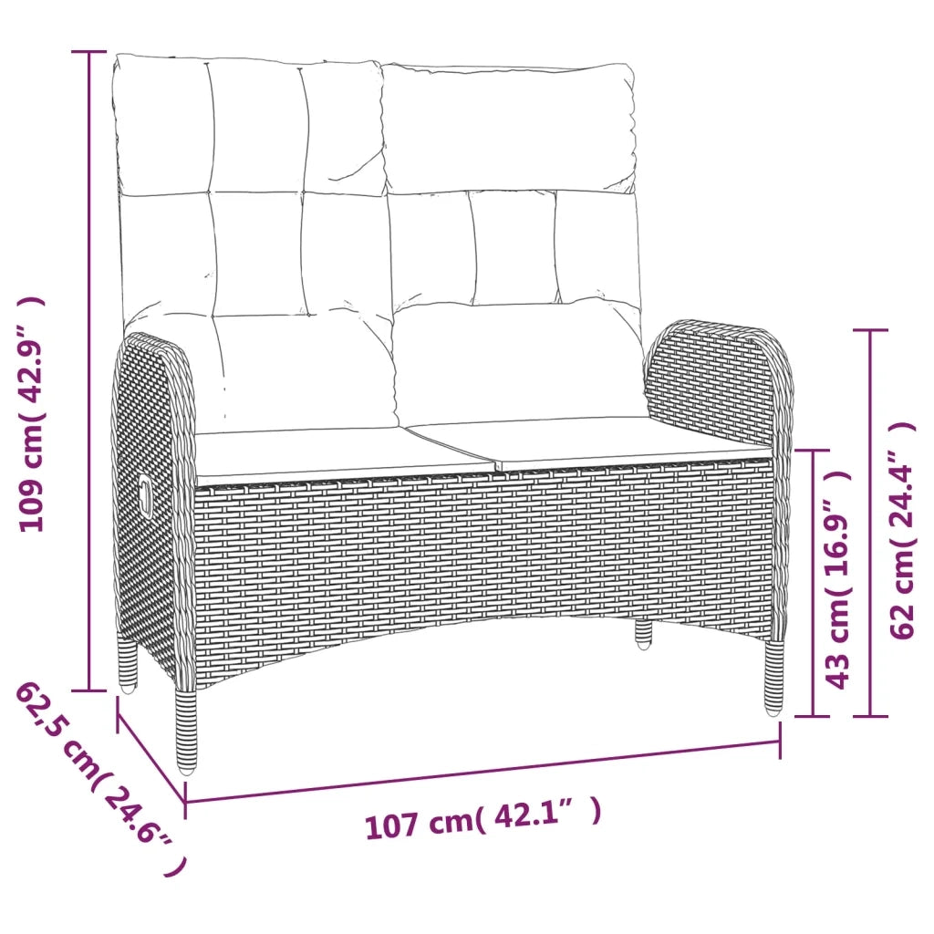Set da Pranzo da Giardino 3 pz con Cuscini Nero in Polyrattan 3185094