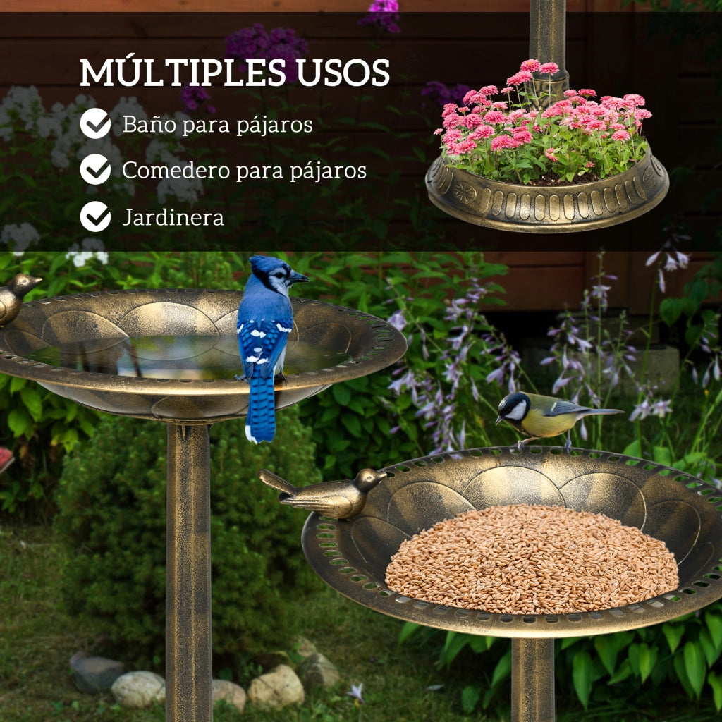 Mangiatoia per uccelli da giardino a 2 livelli ¨C Minimal ¨C bronzo, 2 recipienti