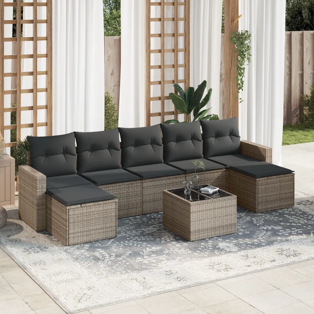 Set Divano da Giardino 8 pz con Cuscini Grigio in Polyrattan 3219340