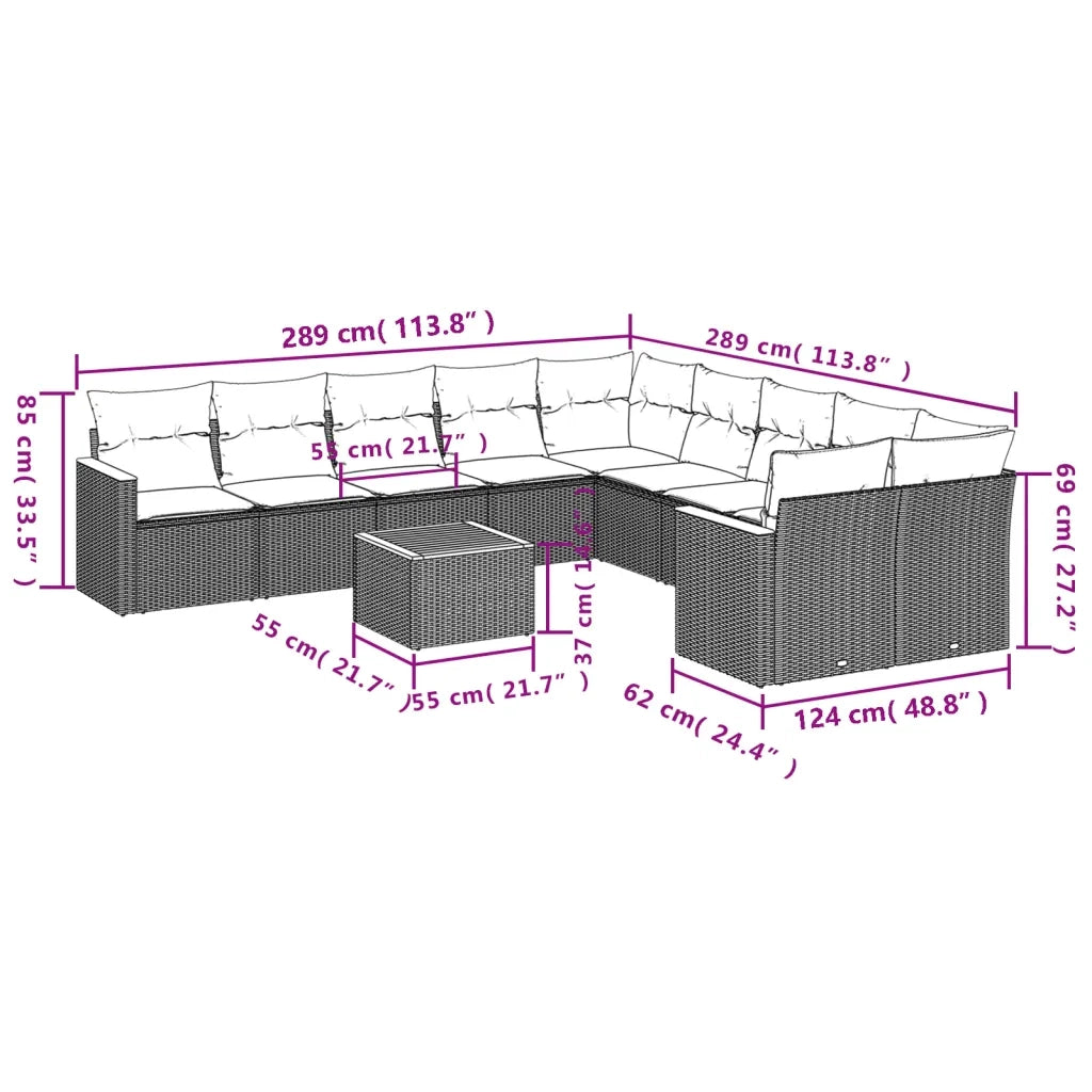 Set Divani da Giardino 11 pz con Cuscini in Polyrattan Nero 3258758
