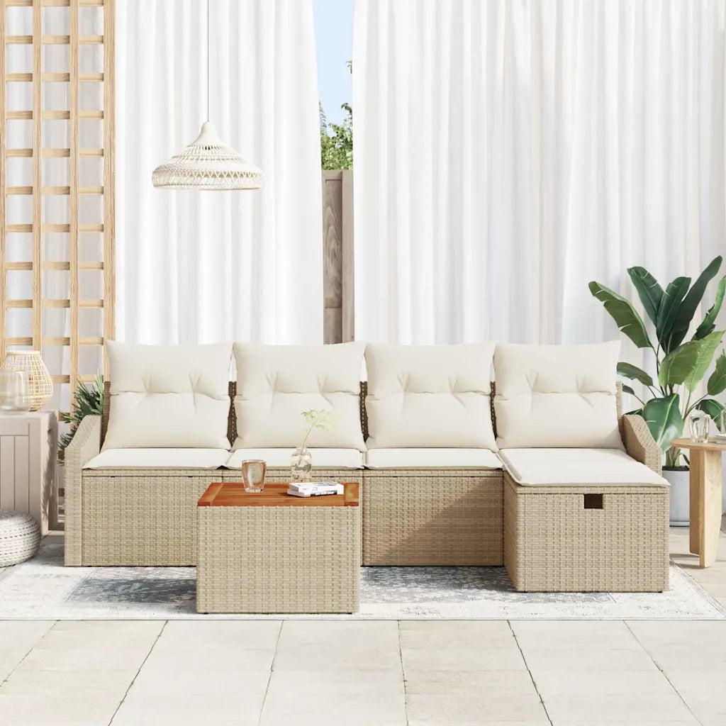 Set Divano da Giardino con cuscino 6 pcs Beige polyrattan 3359561