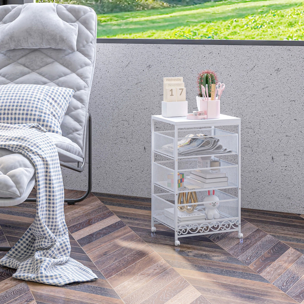 Carrello multiuso 3 ripiani con ruote e cestini ¨C Xylo ¨C Bianco 34x29,5x57,5cm