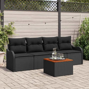 Set Divano da Giardino con cuscino 5 pcs Nero polyrattan