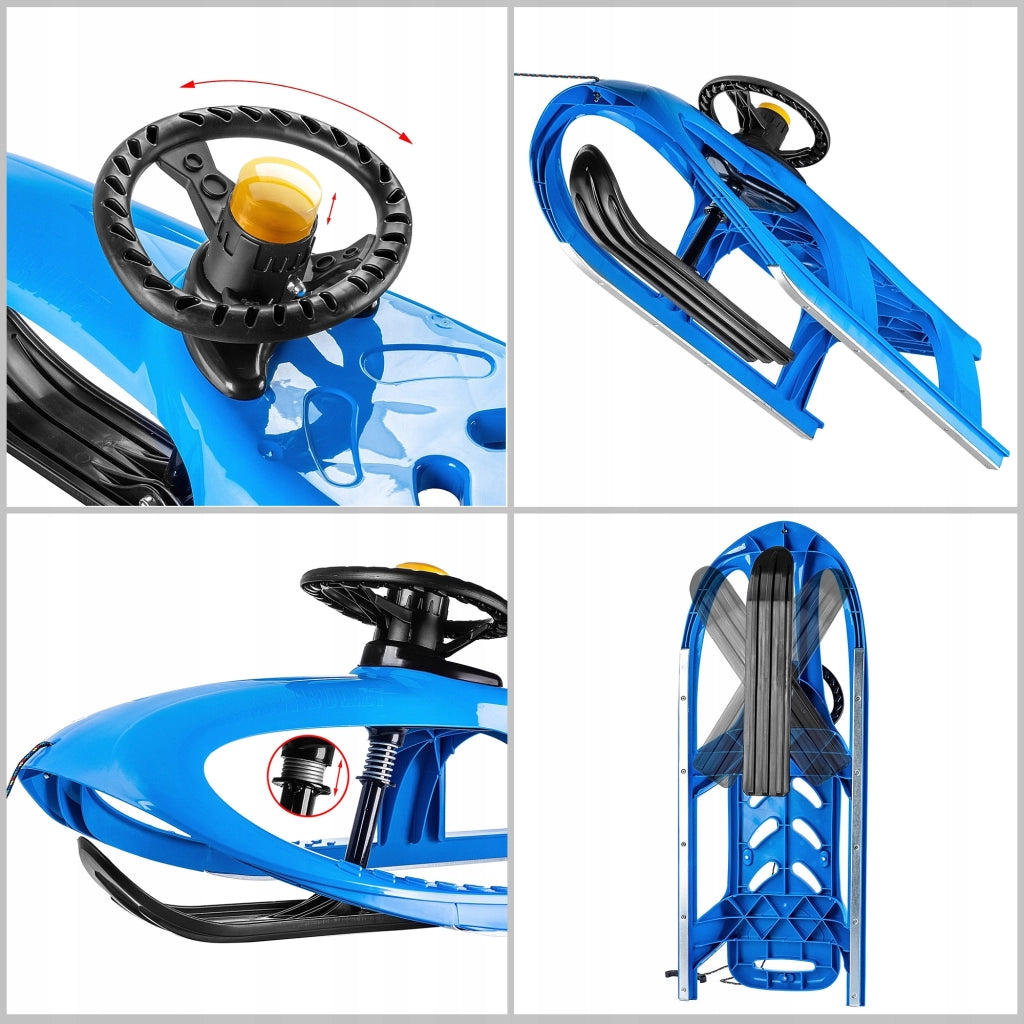 Slittino in plastica KADAX con volante per bambini, ideale per discese in montagna.