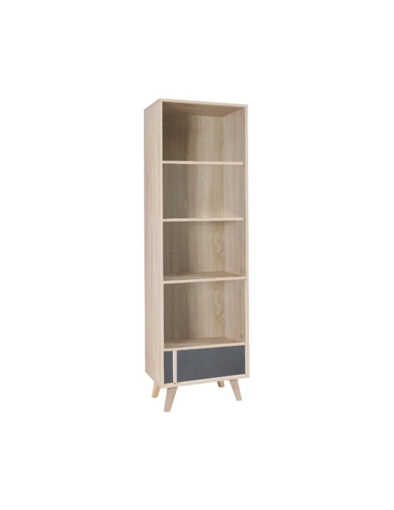 Biblioteca MALMO in rovere chiaro e grigio – 1 porta e 4 nicchie