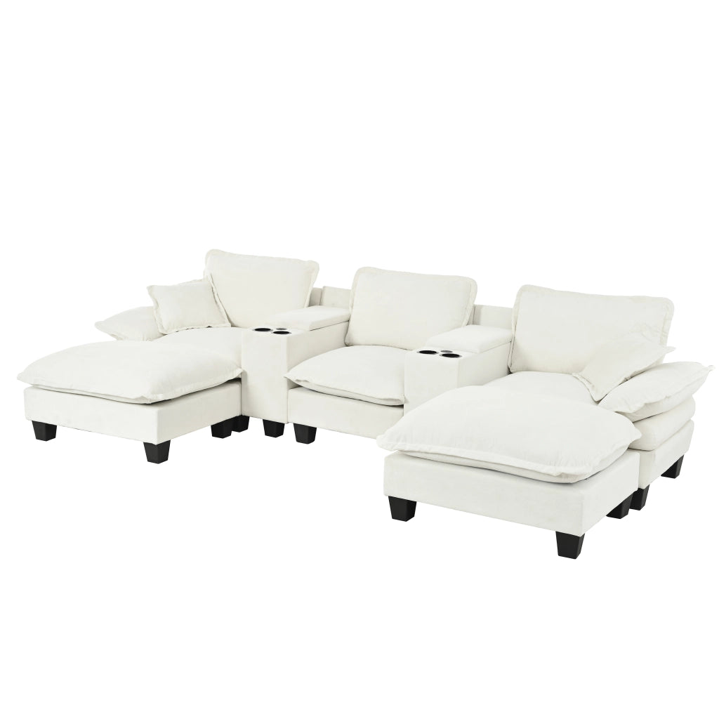 Divano Modulare a U con Ottomane, Contenitore e Portabicchieri ¨C Xylo ¨C Chenille Beige