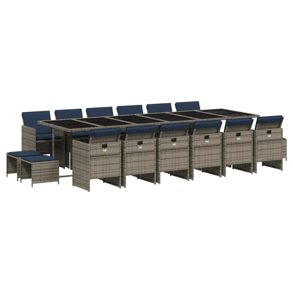 Set da pranzo da giardino da 17 pz con Cuscini in Polyrattan Grigio 3277776
